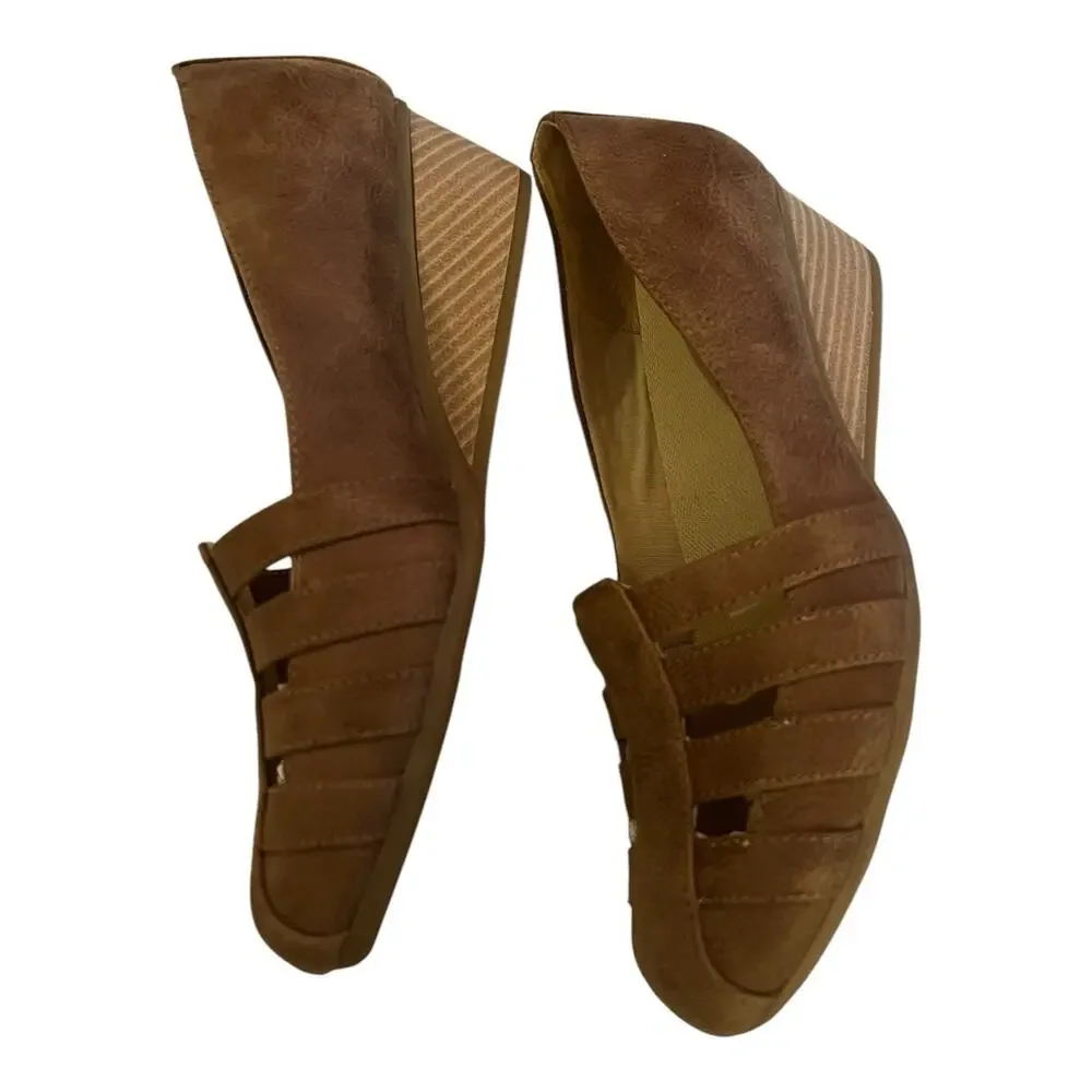 Dr. Scholls Be Free Fisherman Wedge Faux Suede Comfort Shoe Tan Brown 7.5M NWOB